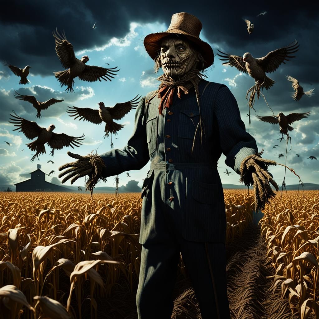 Menacing Scarecrow in Surrealist Digital Art Style