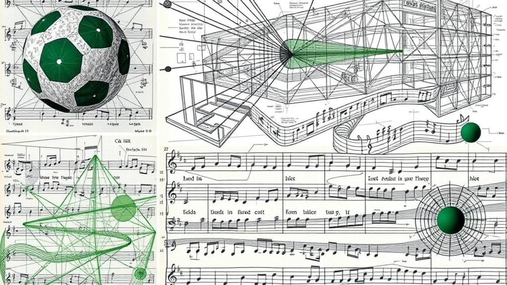 Abstract Sheet Music with Geometric Wireframes