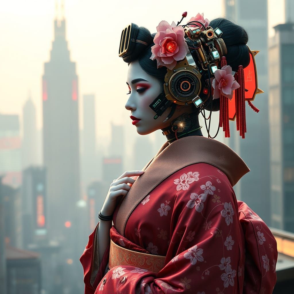 Cyberpunk Geisha Concept Art in Intricate Detail