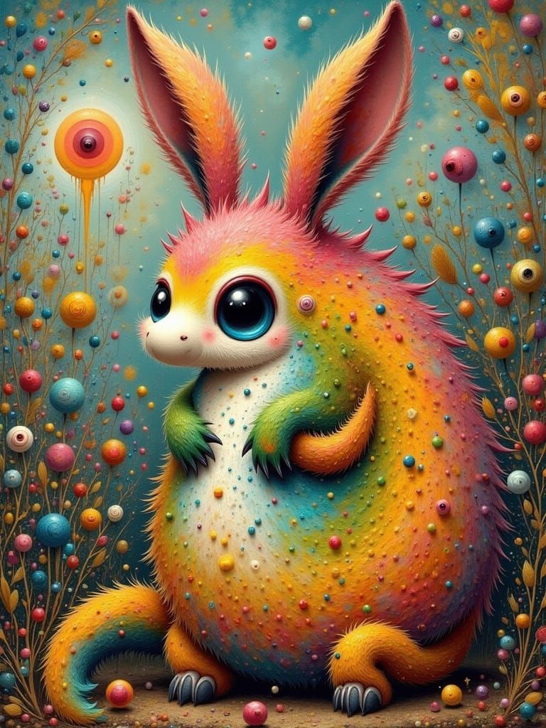 Surreal Fantasy Creature Portrait in Ultra Cute Flux Style