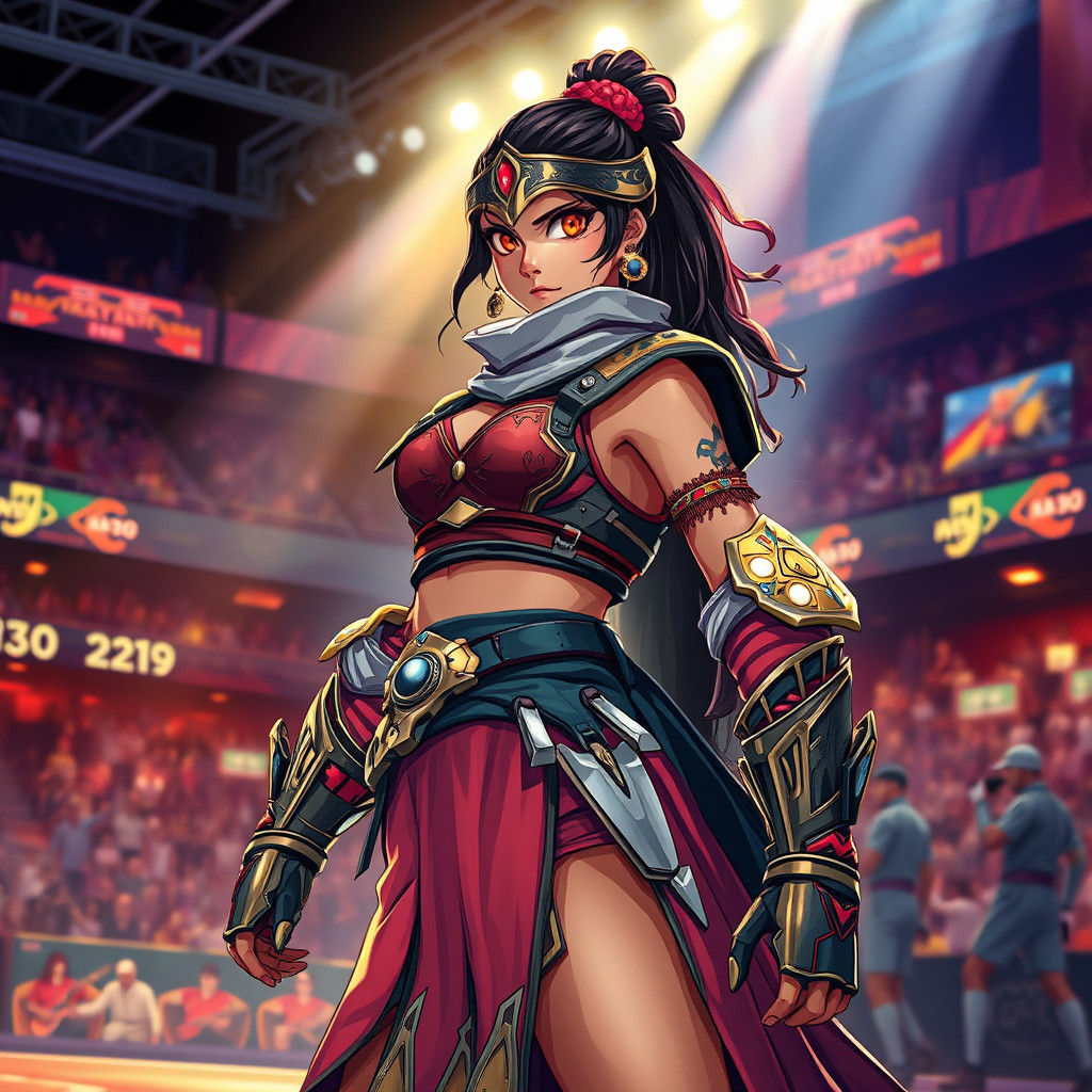 Mauritian Girl Warrior in Fighting Tournament, Anime Style