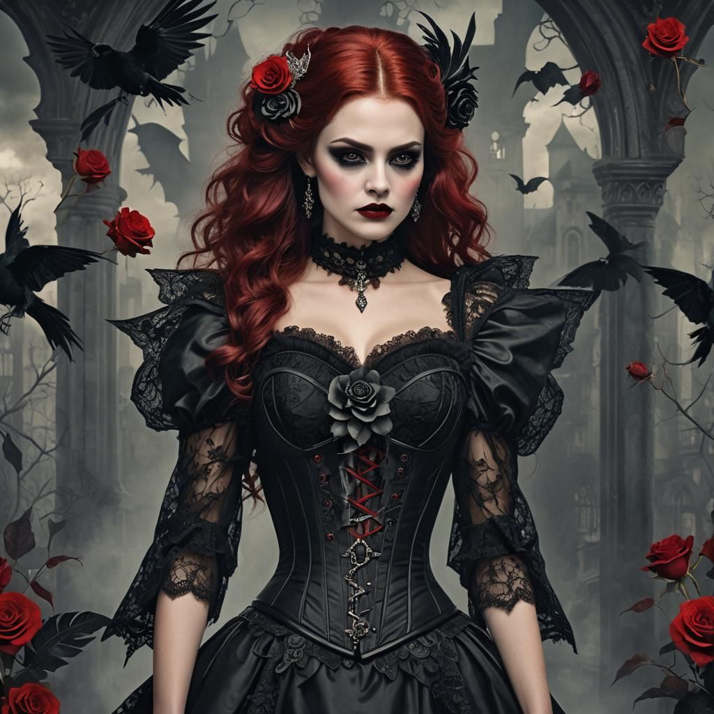 Gothic Woman in Corset: Victorian Fantasy Concept Art