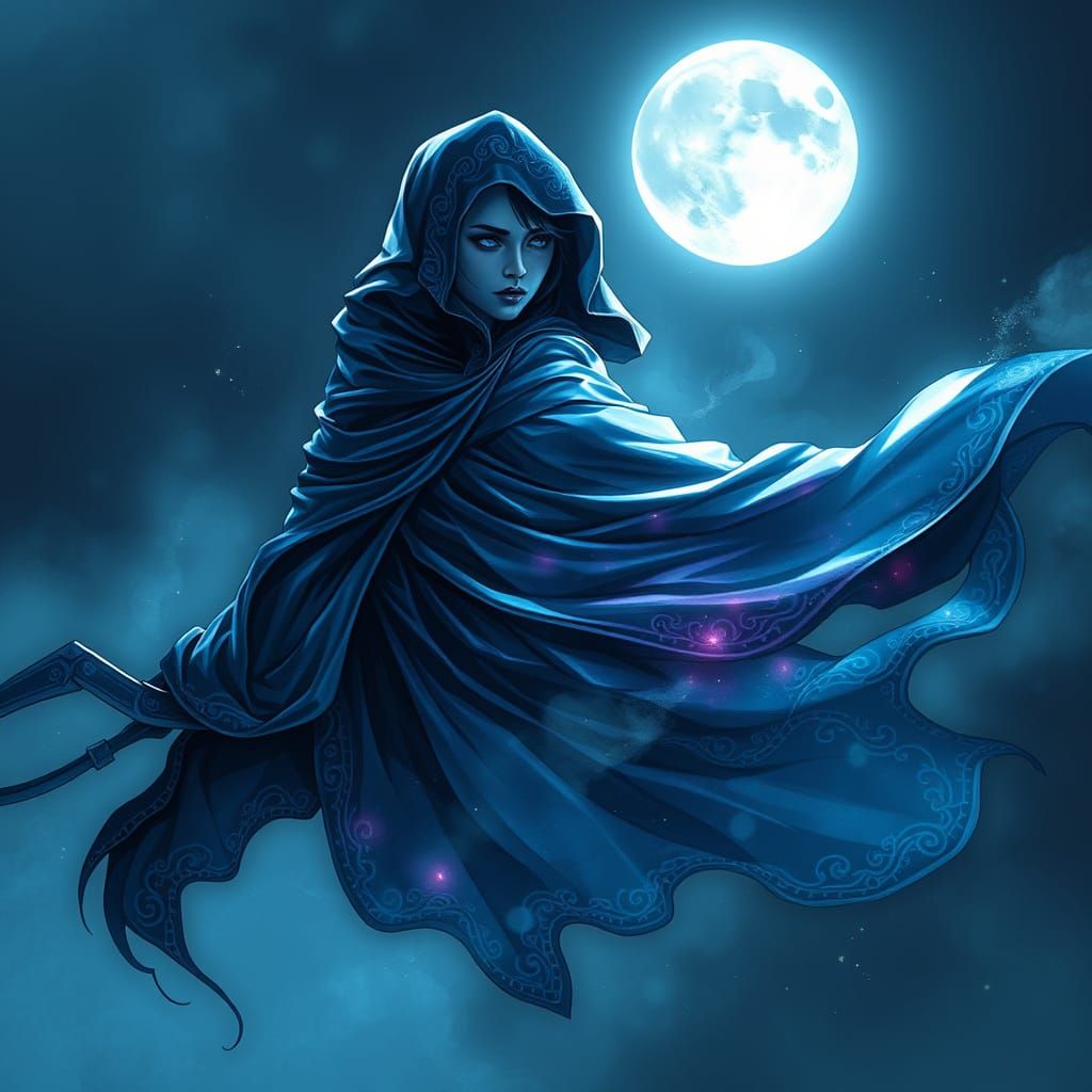 Mystical Assassin Glides Through Moonlit Mist in Futuristic ...