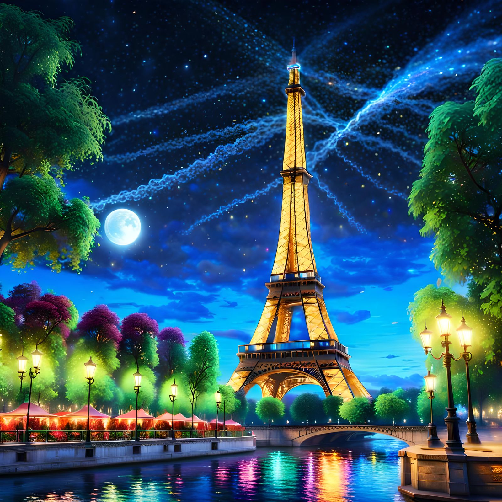 Eiffel Tower Shimmers in Romantic Paris Night