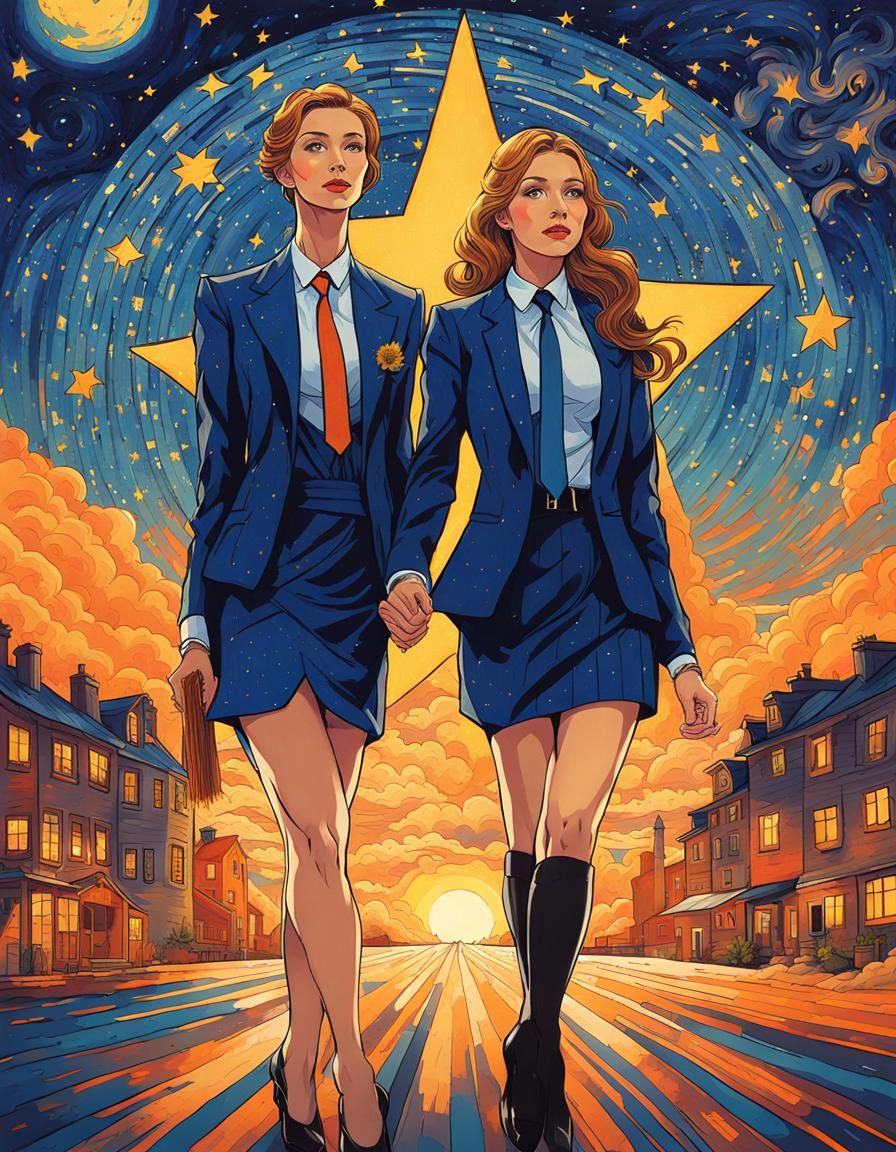 Starry Double Exposure of a Secretary Girl