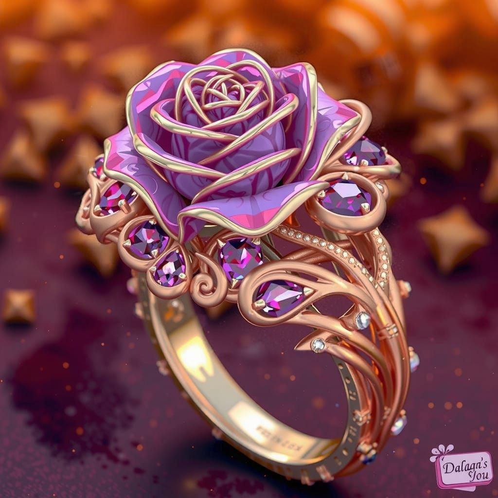 Victorian-Inspired Red Rose Ring in Golden Accents