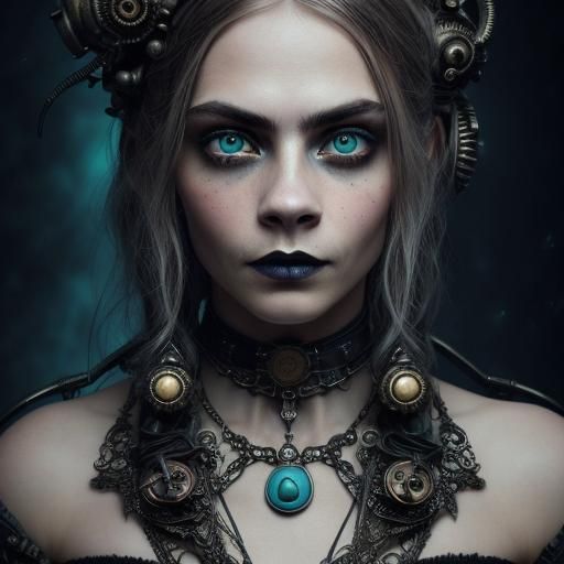 Monochrome Steampunk Portrait with Turquoise Makeup