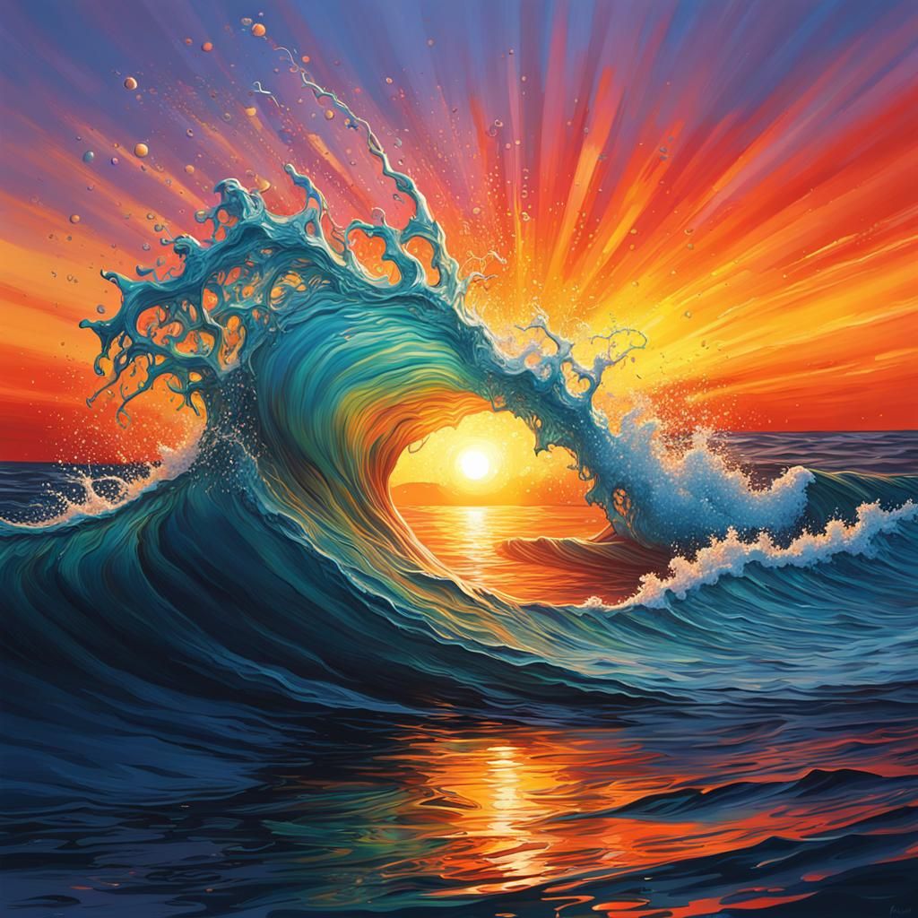 Hyperrealistic Sunset Splash Art: Intricate Detail