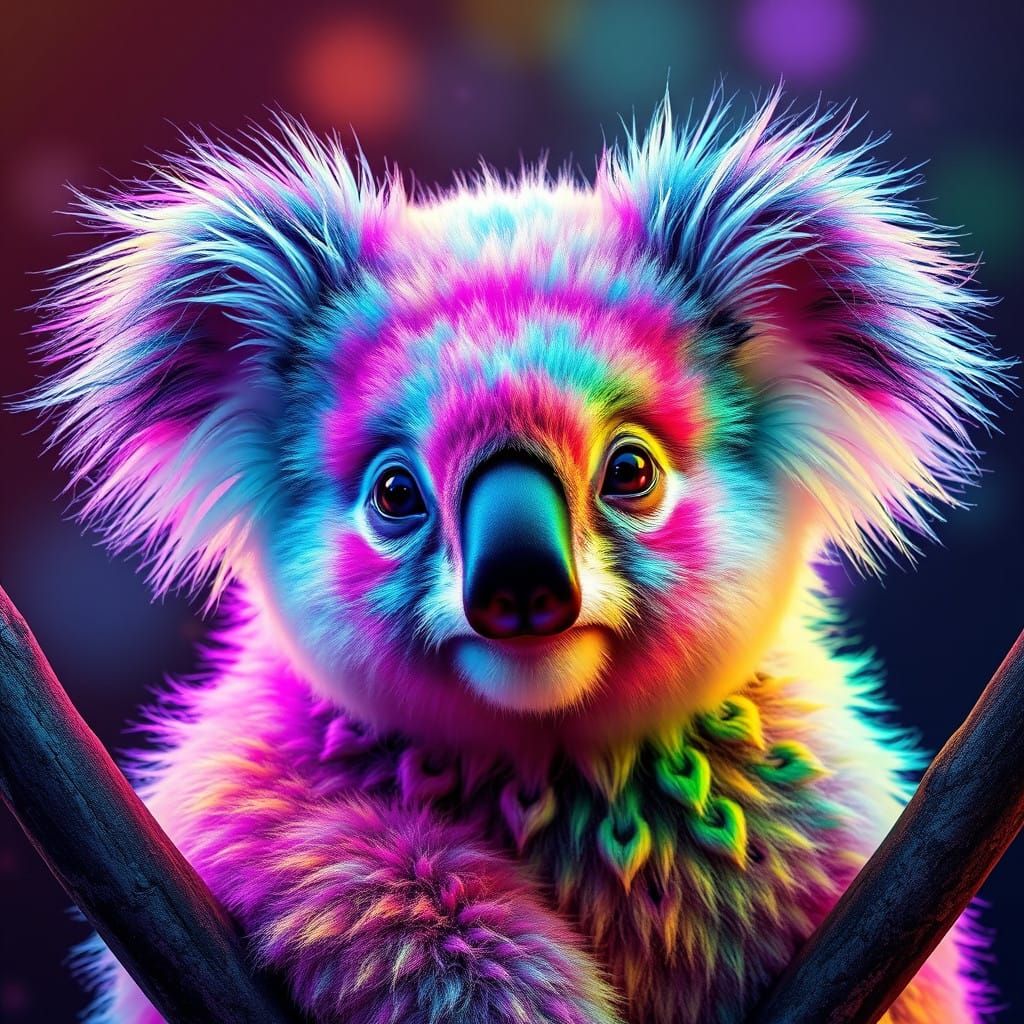 Vibrant Rainbow Koala in Brilliant Neon Colors