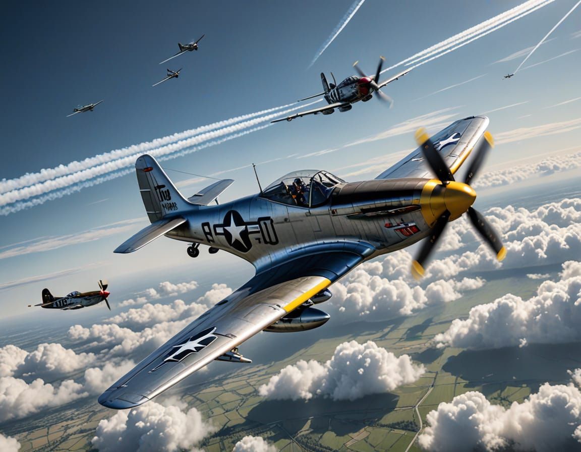 P-51 Mustang Soaring Over Europe: Pencil Sketch