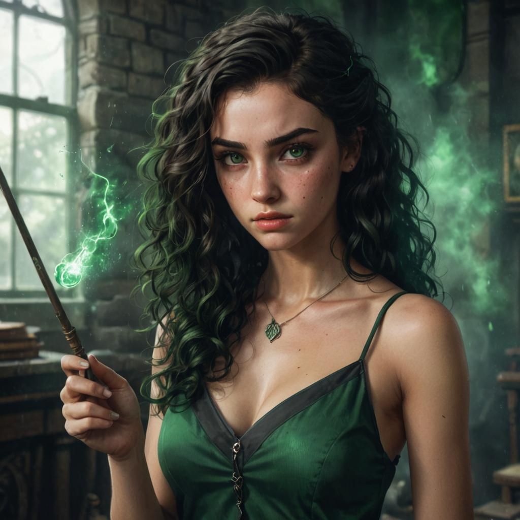 Menacing Slytherin Student at Hogwarts, Hyperrealistic Art