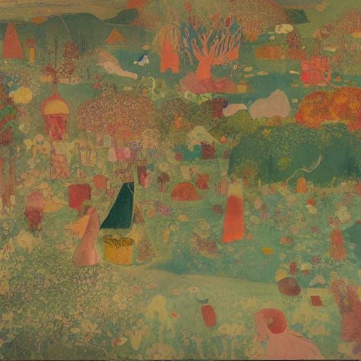 Fantastical Scene Inspired by Naive Art Style