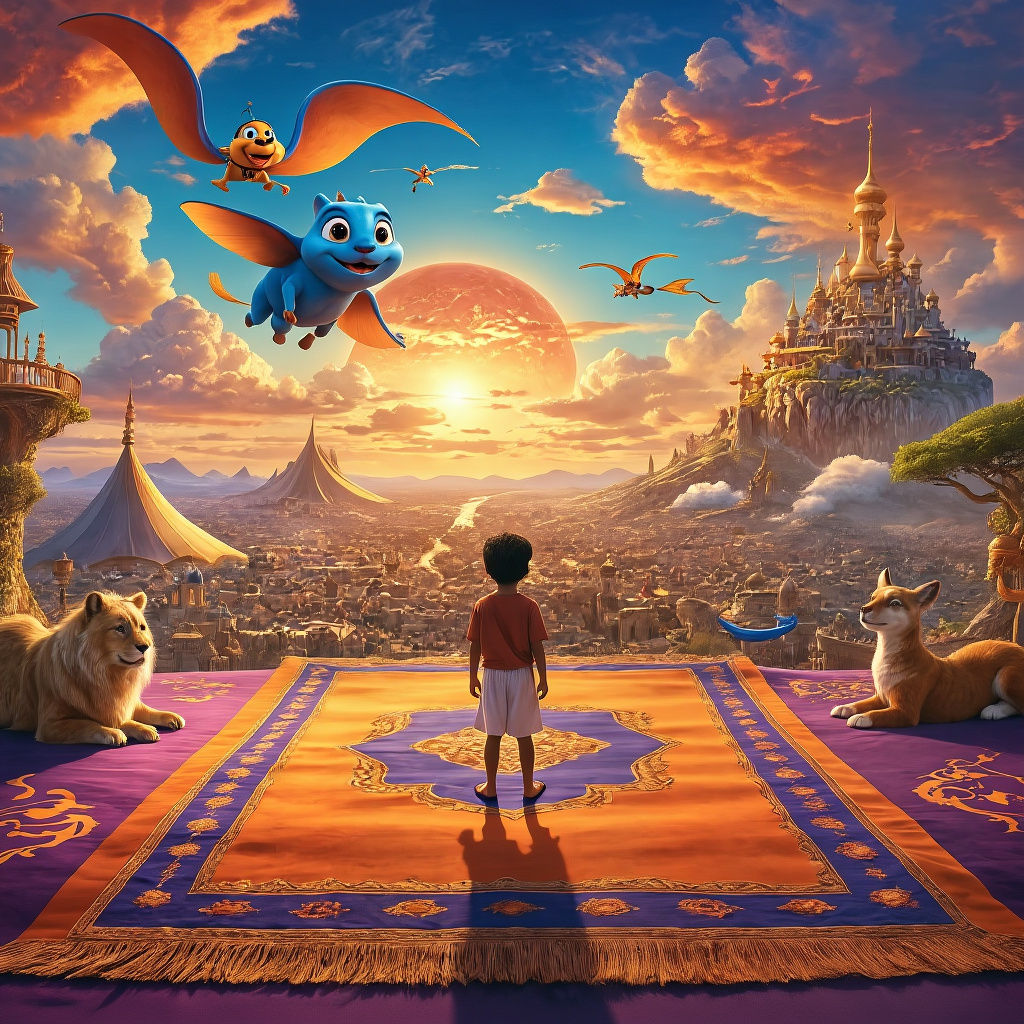 Child and Aladdin on Magic Carpet in Fantasyland