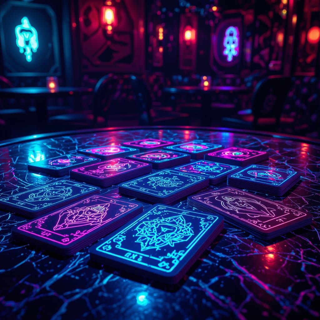 Neon Tarot Deck in Cyberpunk Speakeasy