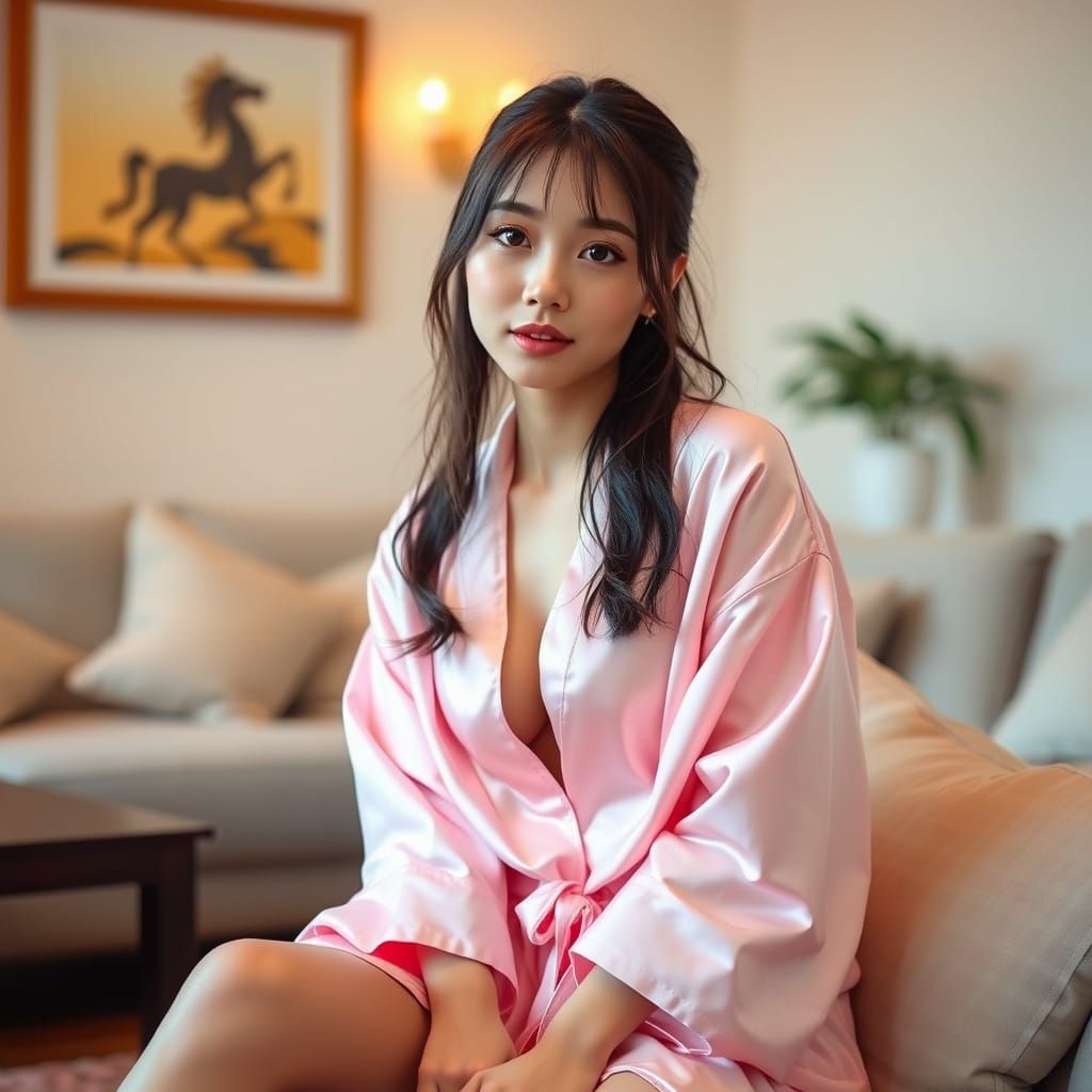 Pastel Pink Gal Gyaru Woman in Living Room