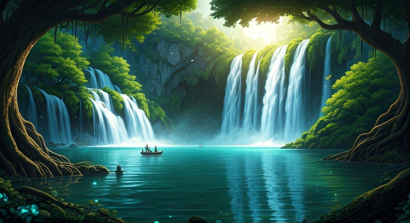 Turquoise Falls in a Dreamlike Landscape