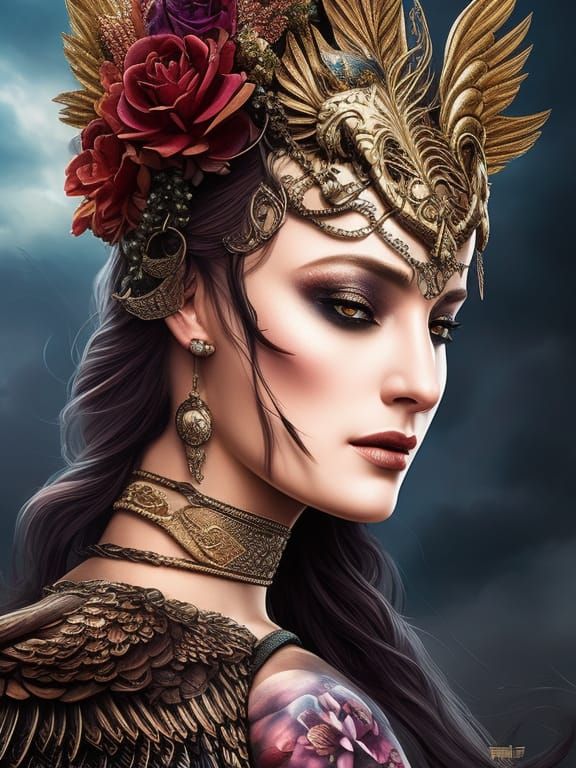 Fantasy Goddess Portrait with Flower Tattoos