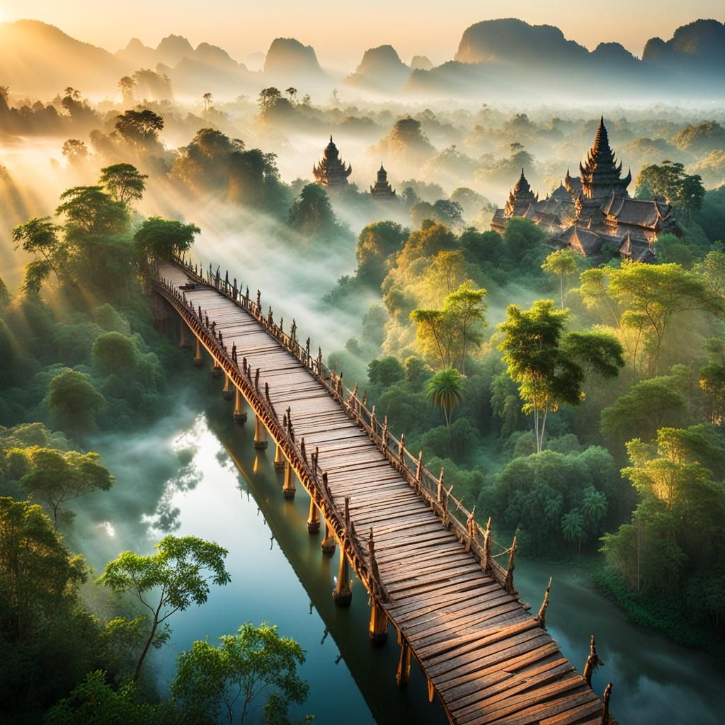Laos: Morning Mist Over Ancient Temples