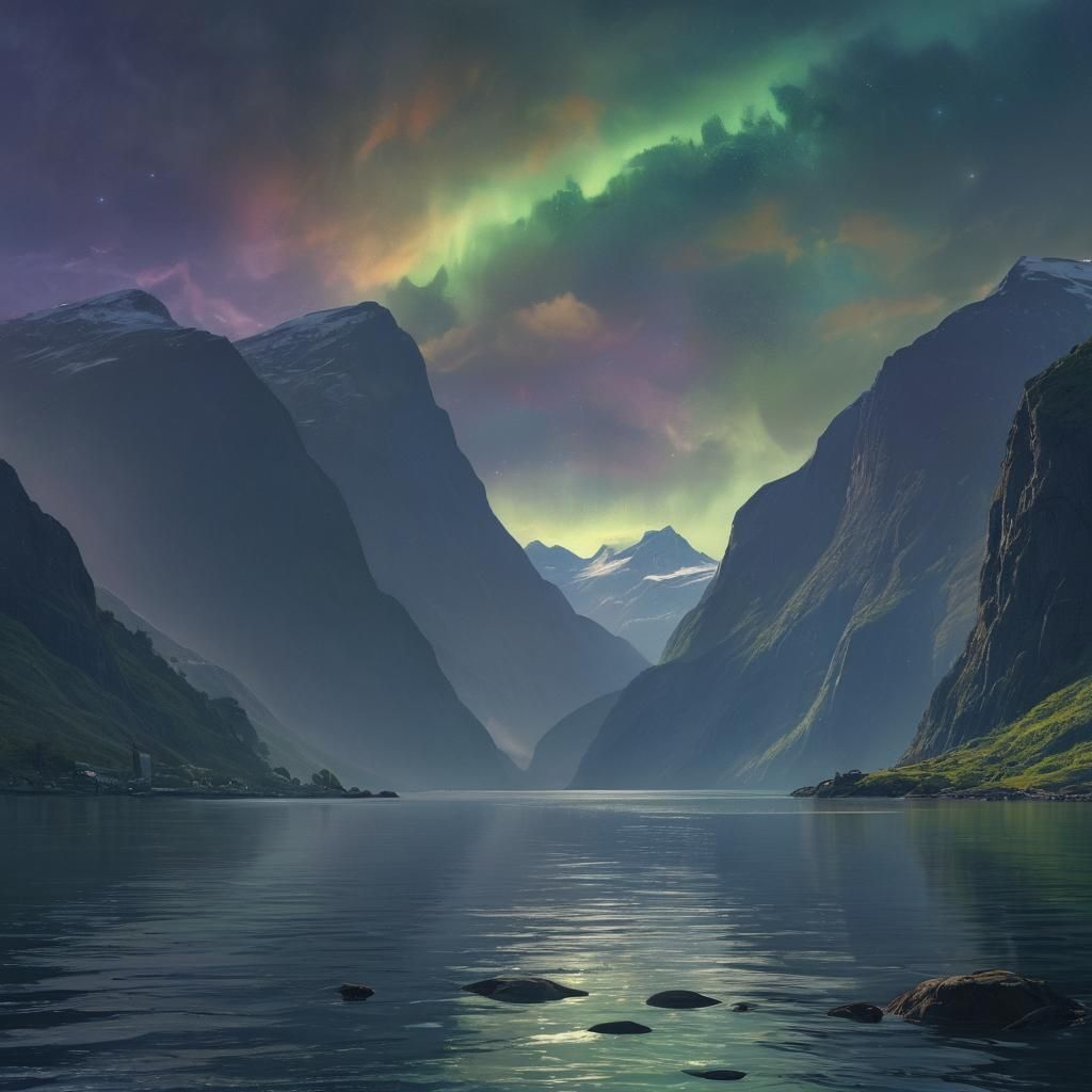 Fantasy Nærøyfjord Aurora Borealis in Norway