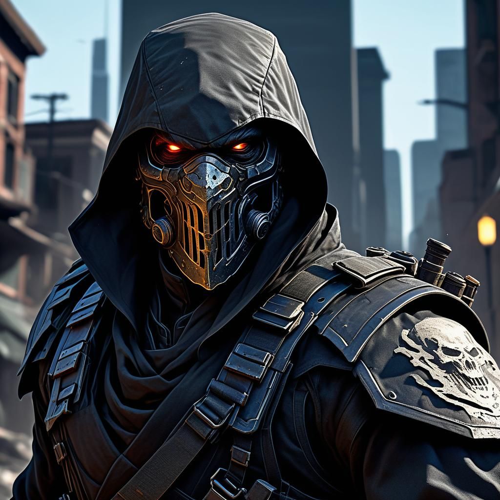 Armored Nightmare Banisher in Bombed City, Hyperdetailed Art