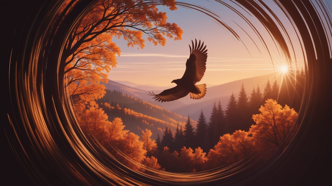 Eagle Soaring Through Autumnal Landscape