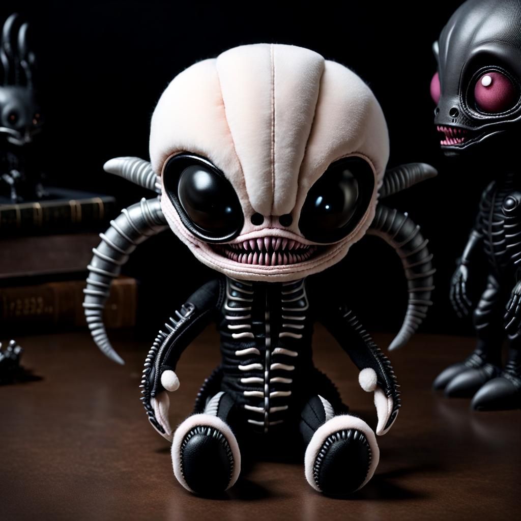 Plush Xenomorph Toy Art in Pop Surrealist Style