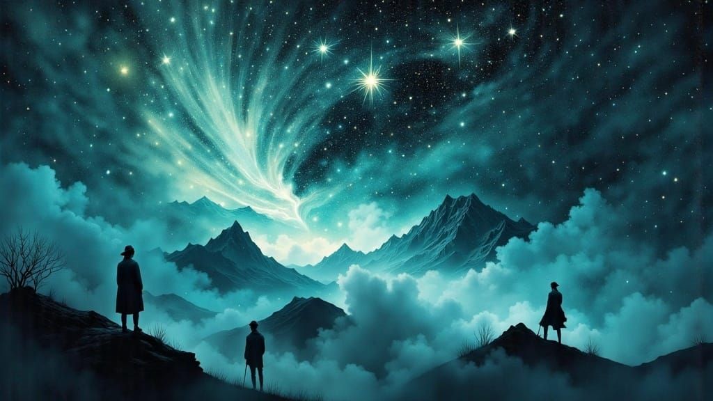 Ghostly Figures in Ethereal Starry Dreams