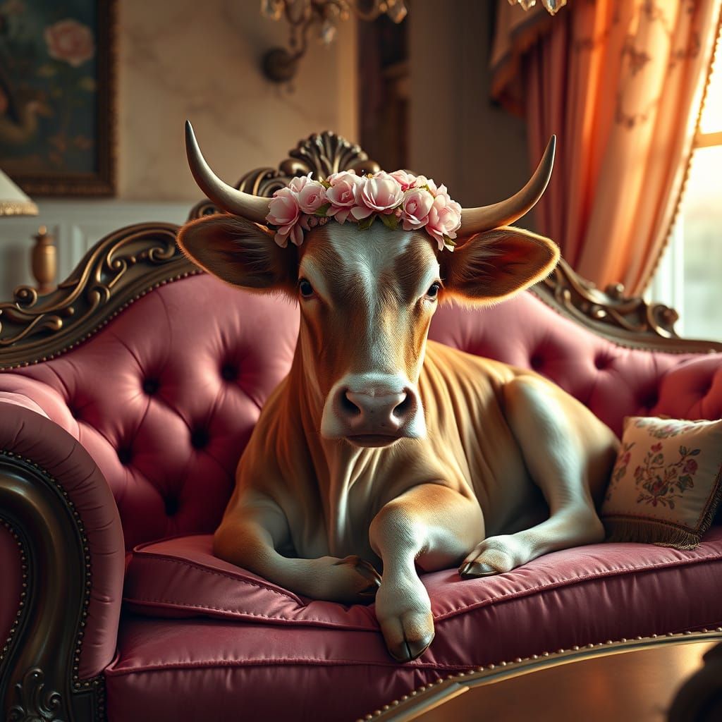 A Serene Cow in Luxurious Baroque Elegance