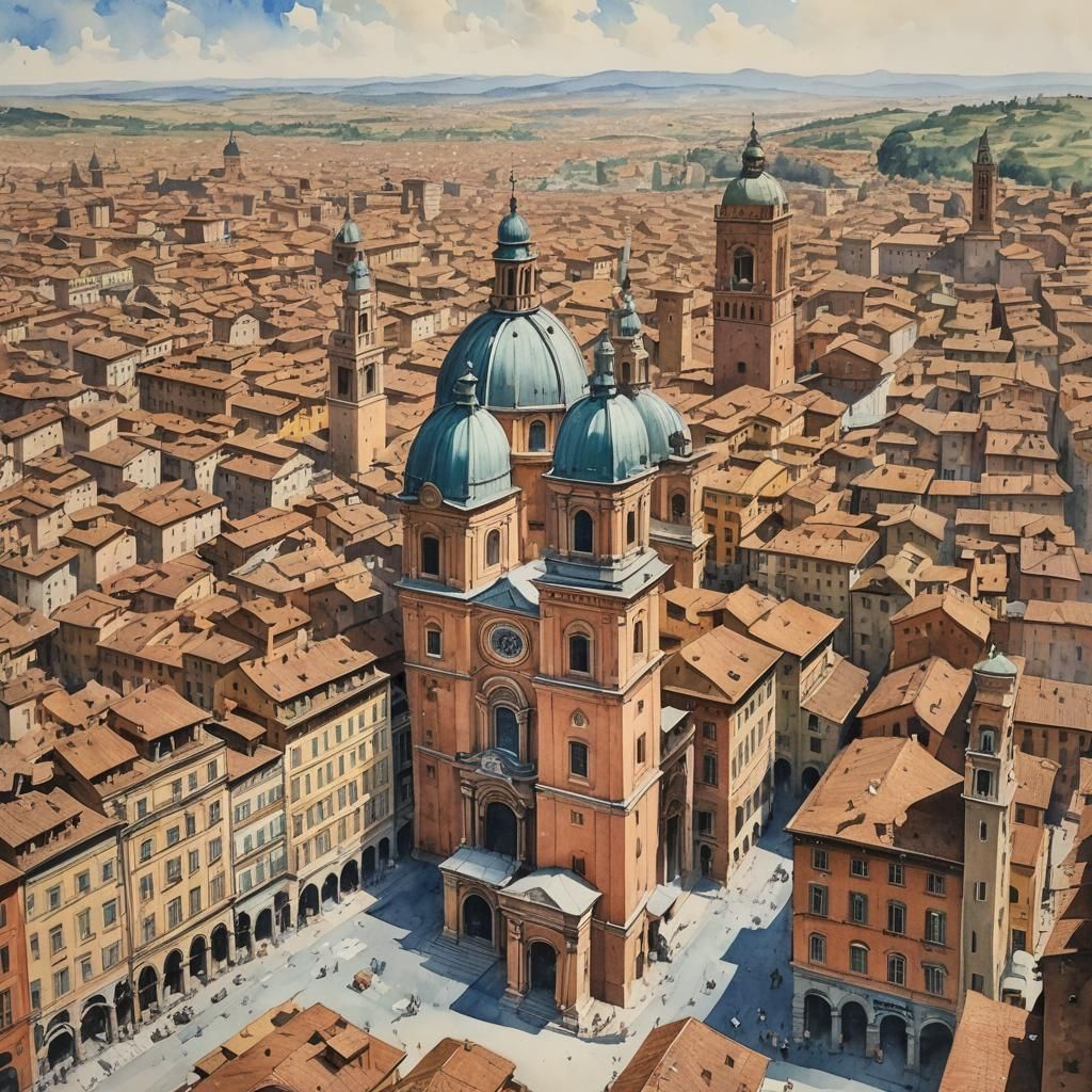 Watercolor Painting of Bologna, Italian Grand Tour Town