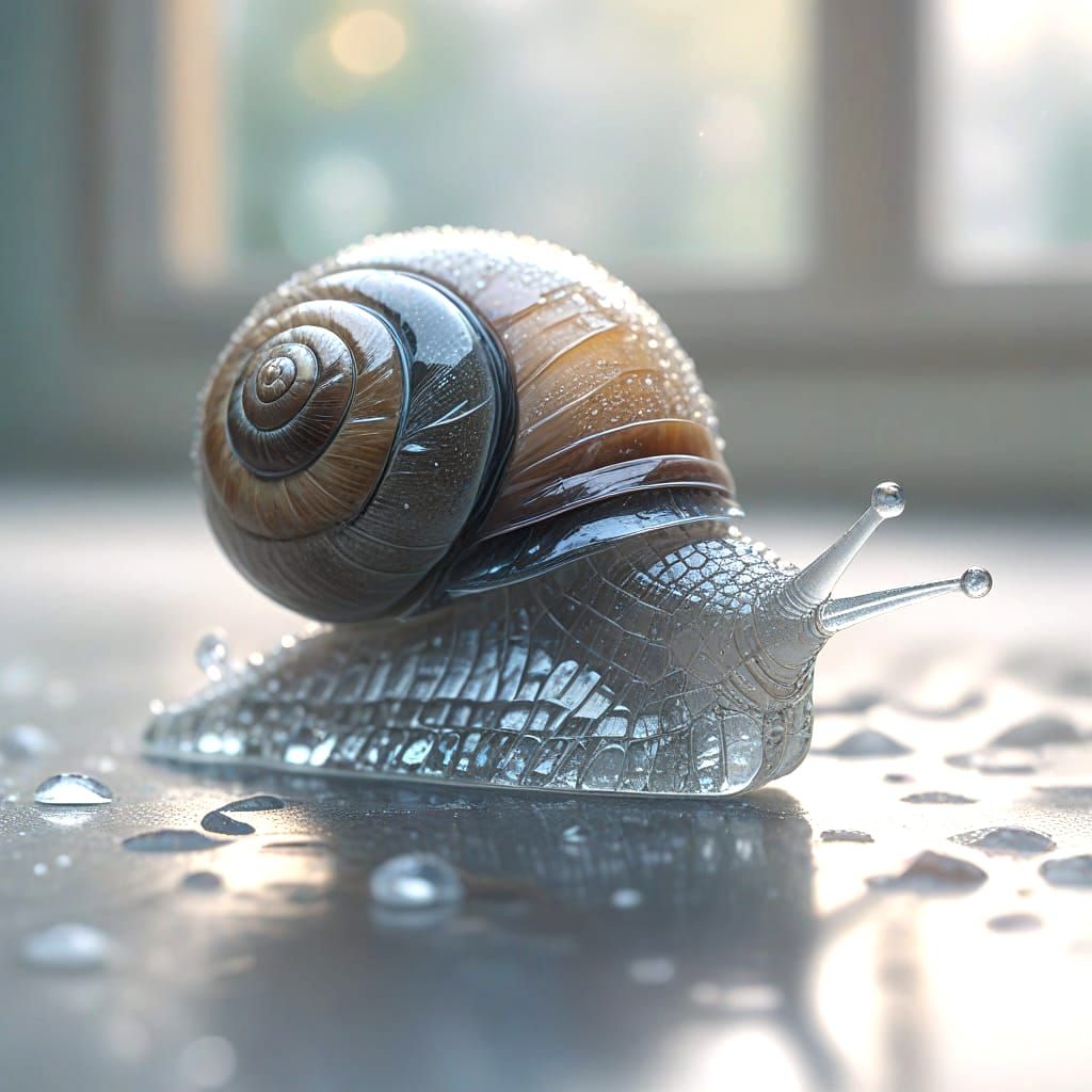Crystal Snail Crawling on Shattered Glass
