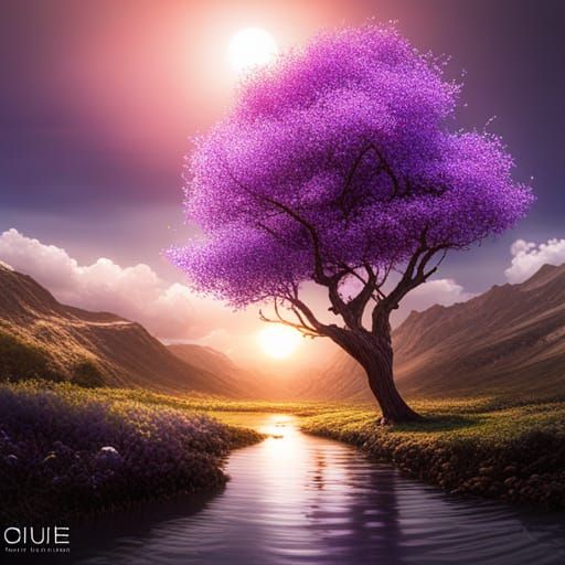 Peach Tree with Butterfly: Fantasy Concept Art