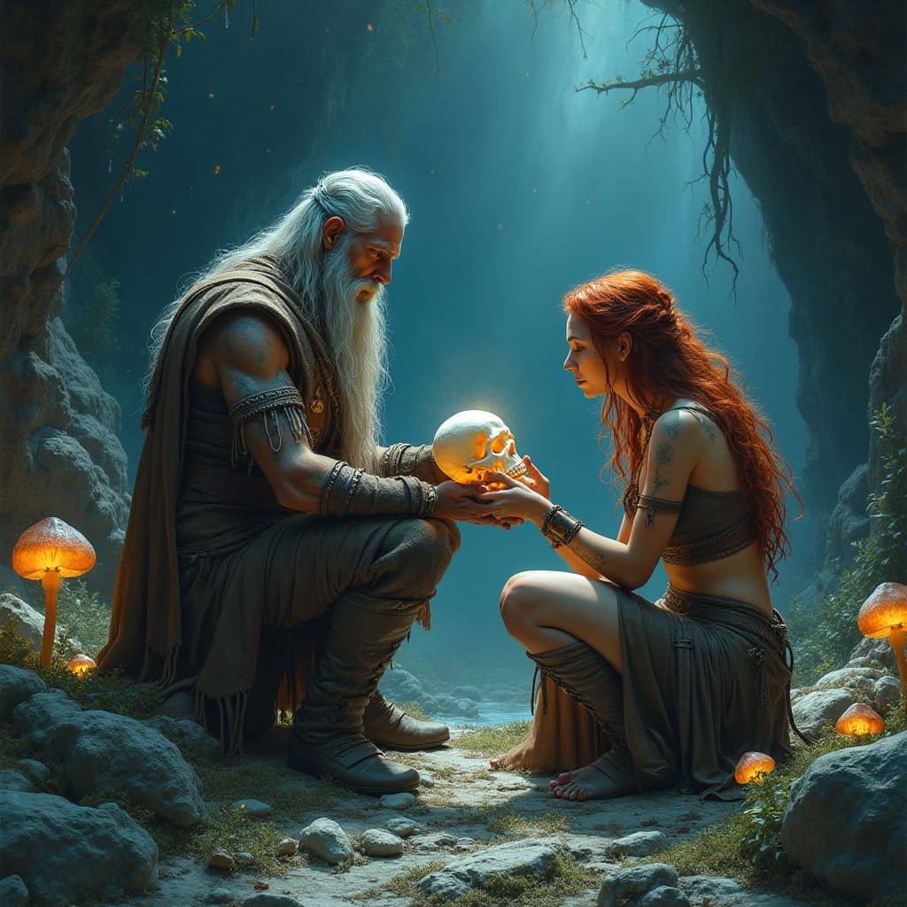 Viking Shaman Ritual in Bioluminescent Cave