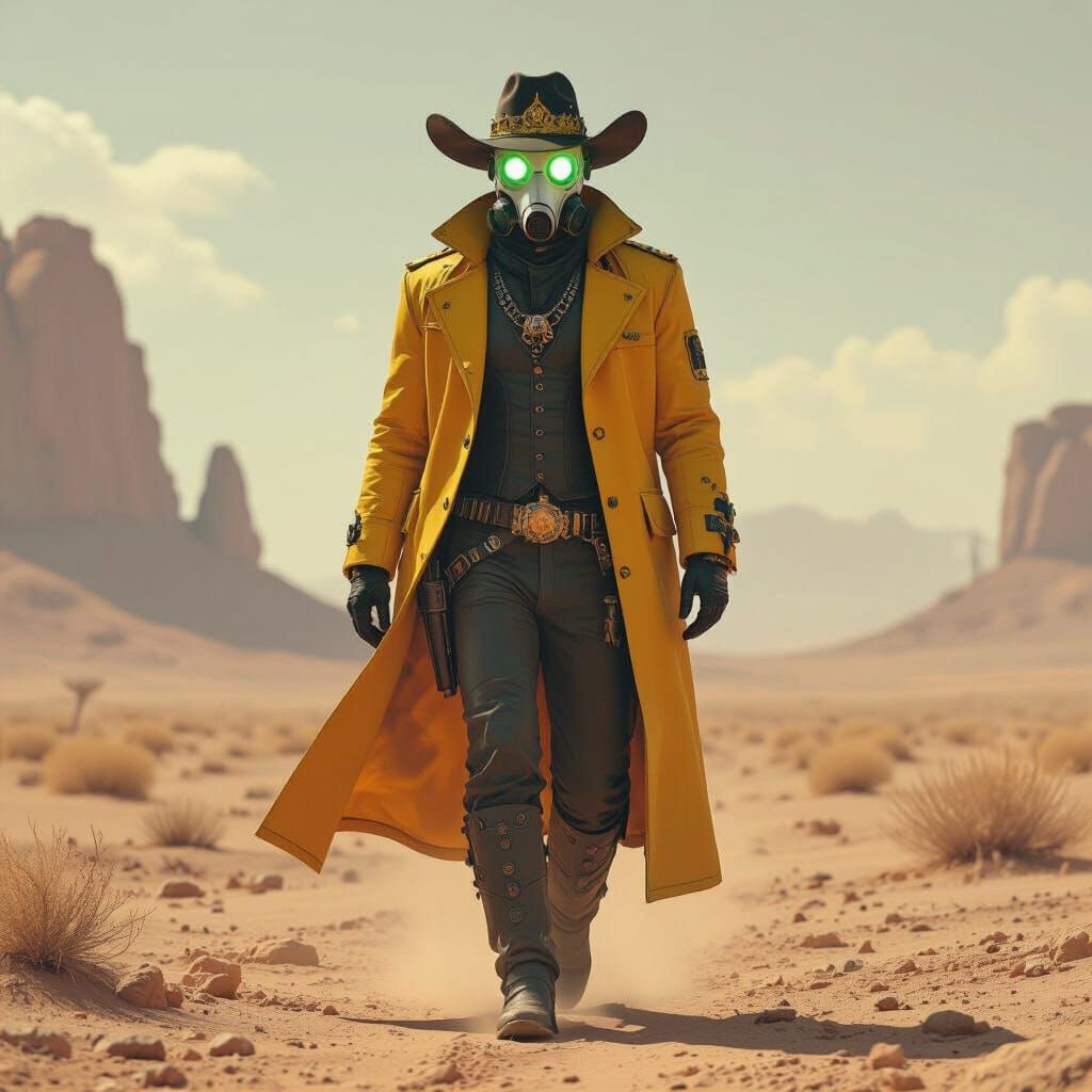 Futuristic Cowboy King in Dystopian Desert