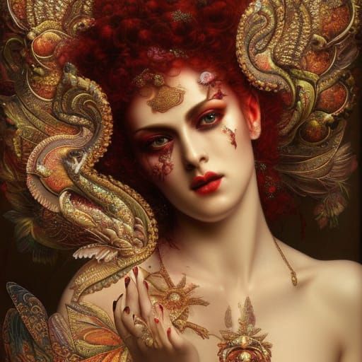 Fire Goddess Kitsune in Gouache Illustration Style