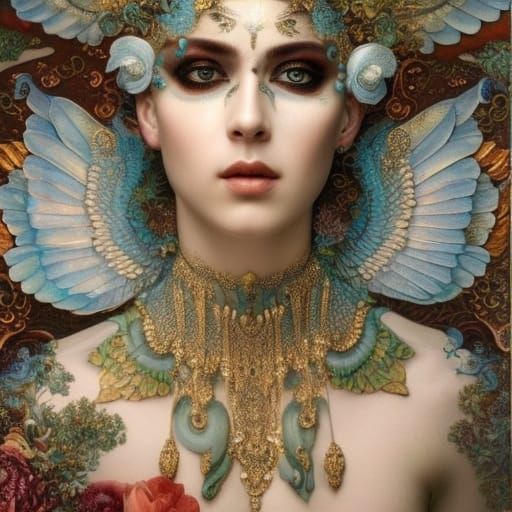 Fire Goddess Kitsune in Hyperdetailed Gouache Illustration