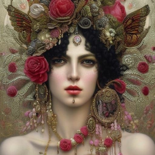 Fire Goddess Illustration in Marbled Gouache Style