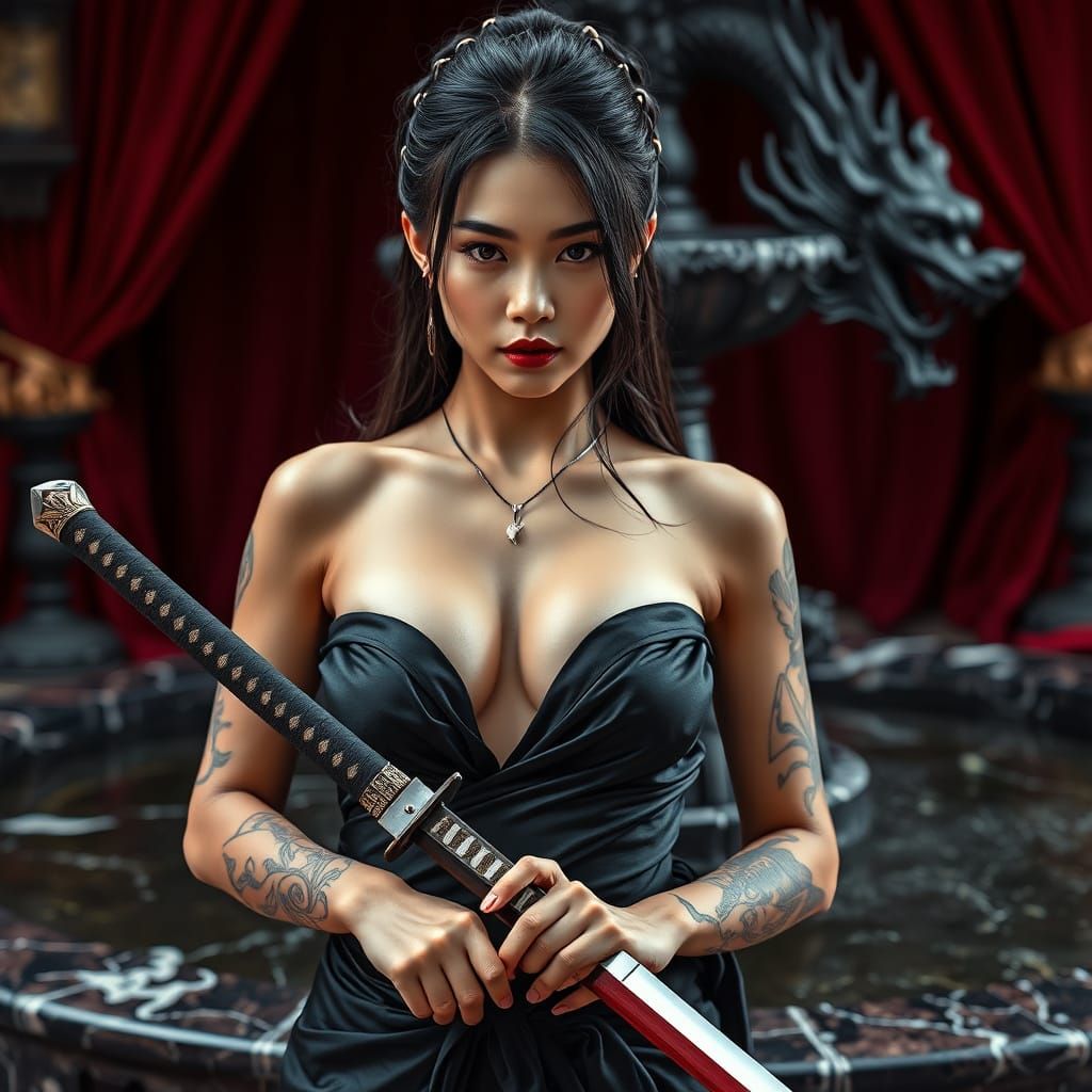 Seductive Asian Warrior Goddess in Cyberpunk Style