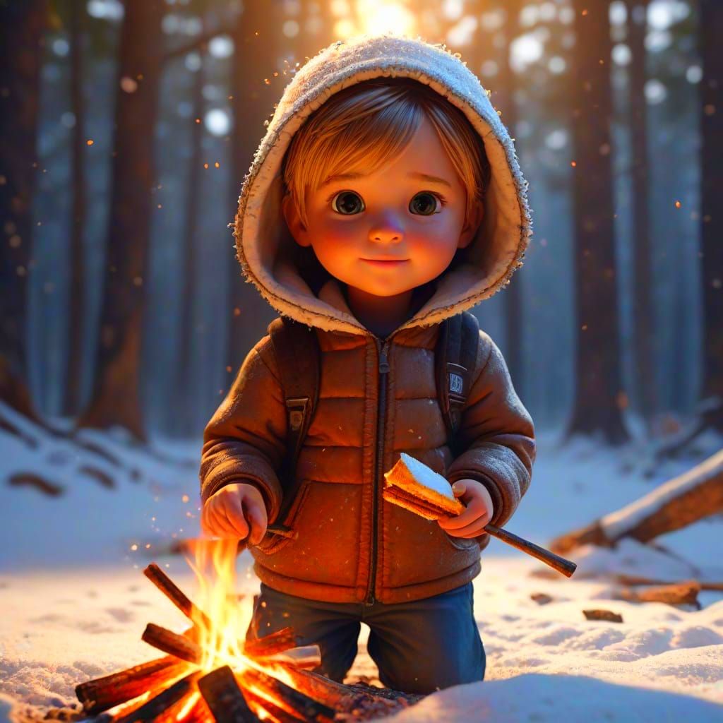Cozy Campfire Moment of a Child Enjoying a S'more