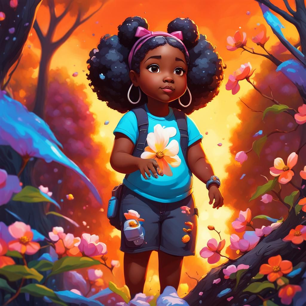 Girl Visits Dogwood Trees: 3D Digital Art