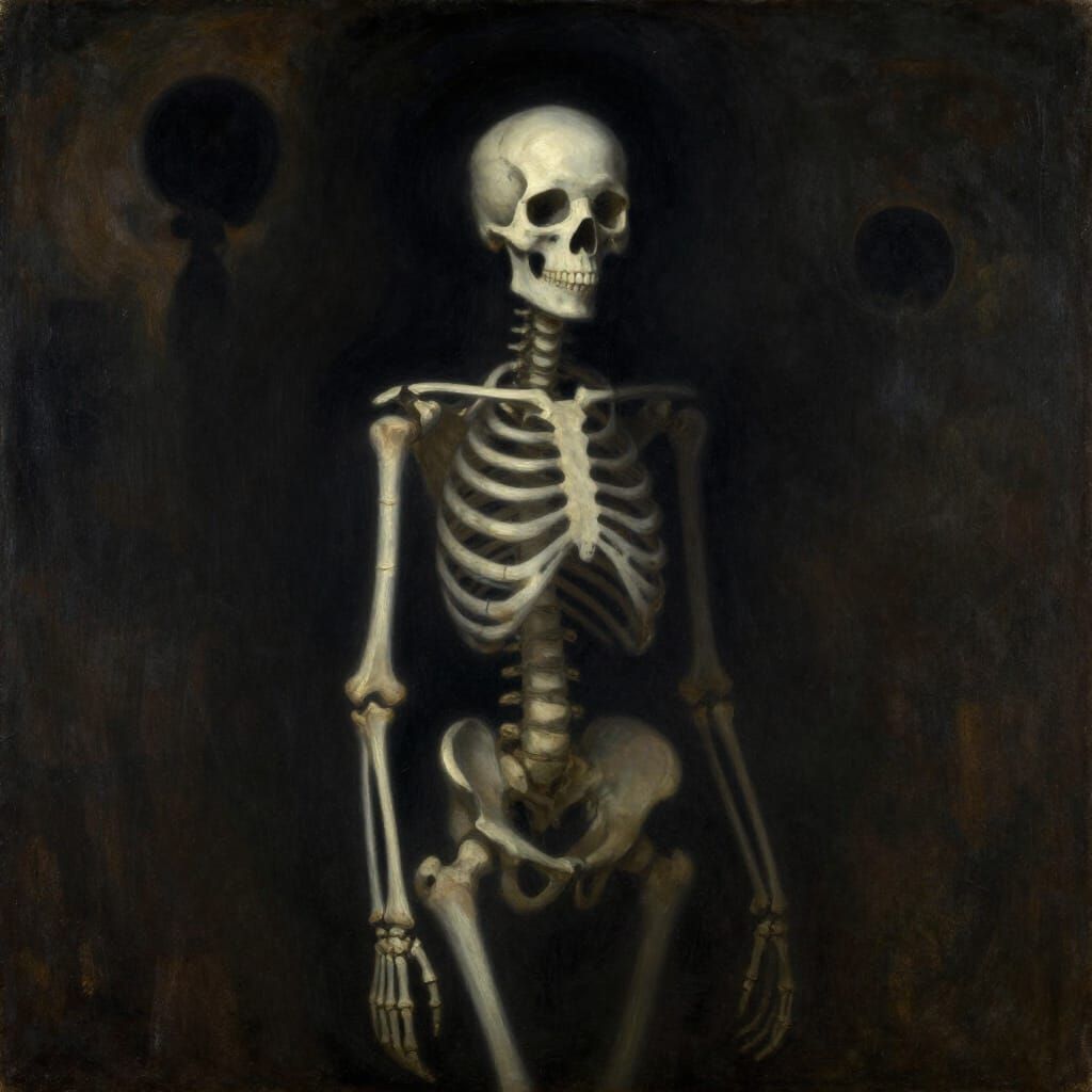 Mictecacíhuatl Emerges from Void in Symbolist Oil Painting