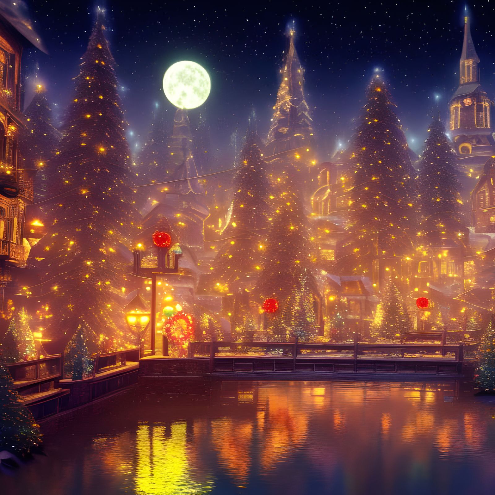 Festive City Aglow with Christmas Lights