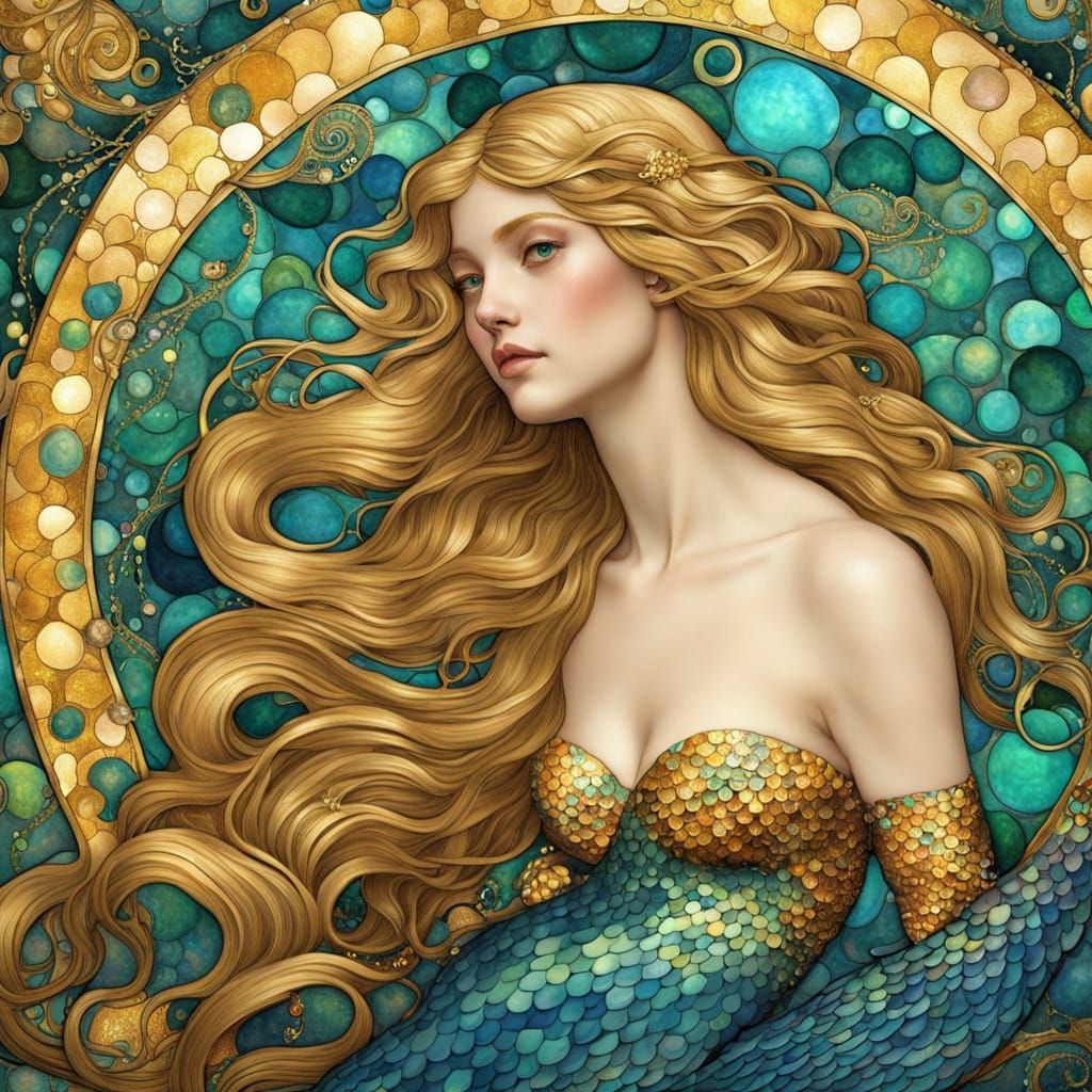 Art Nouveau Mermaid with Golden Hair