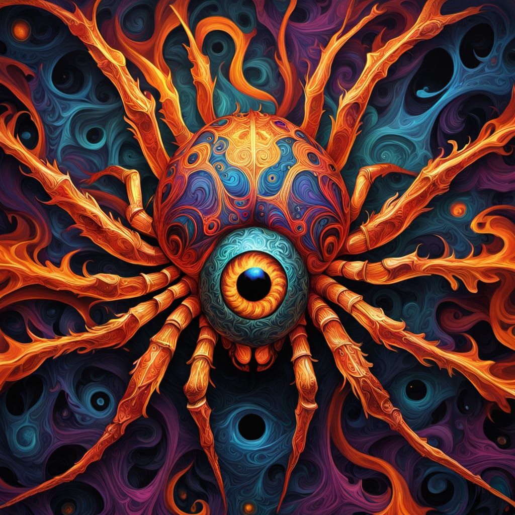 Psychedelic Spider in Vibrant, Glowing Colors