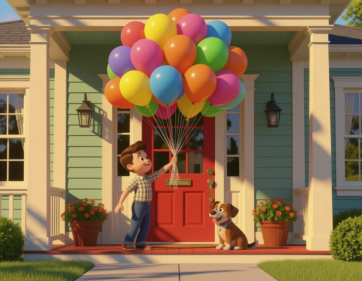 Boy Delivers Balloons: 3D Digital Art