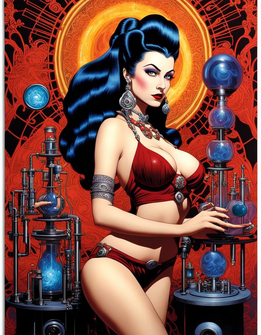 Lily Munster in Sci-Fi Lab with Tesla Coils