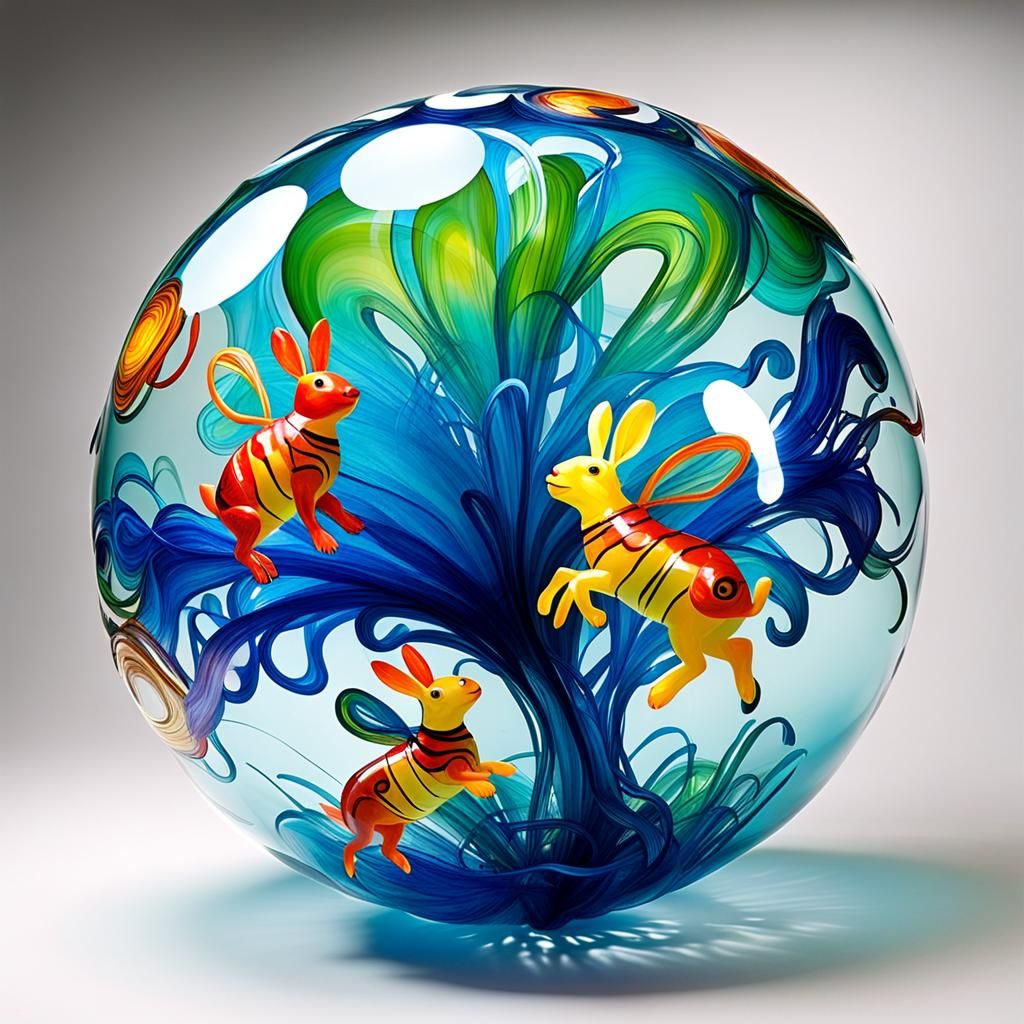 Whimsical Glass Art Ball Sculpture