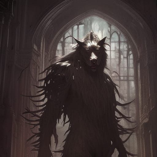 Gothic Horror Werewolf in Dark Academia Style