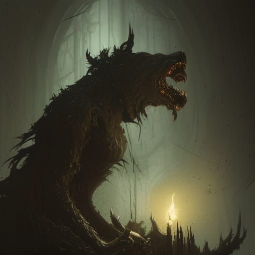 Gothic Horror Werewolf in Dark Academia Style