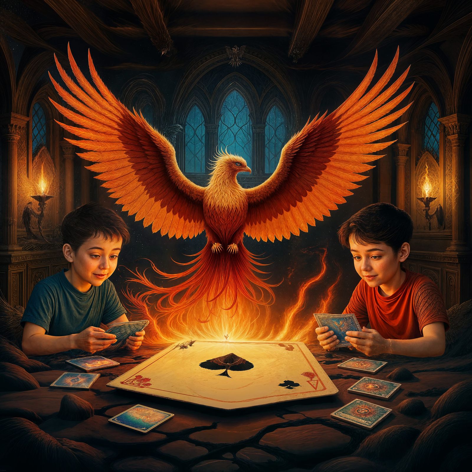 Majestic Phoenix Erupts From Ancient Card in Fiery Vortex