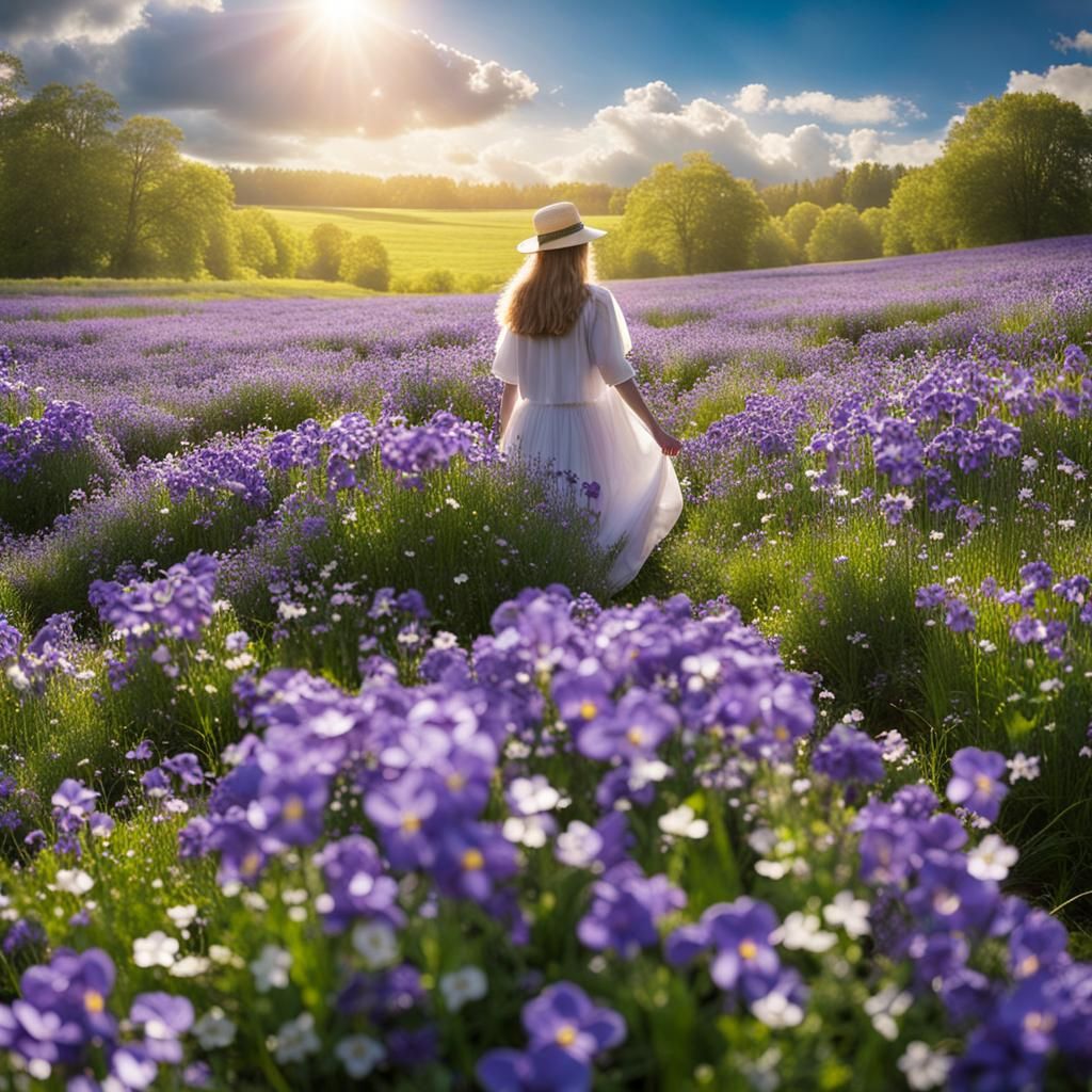 Spring Violets and Persephone in Divine Sunlight